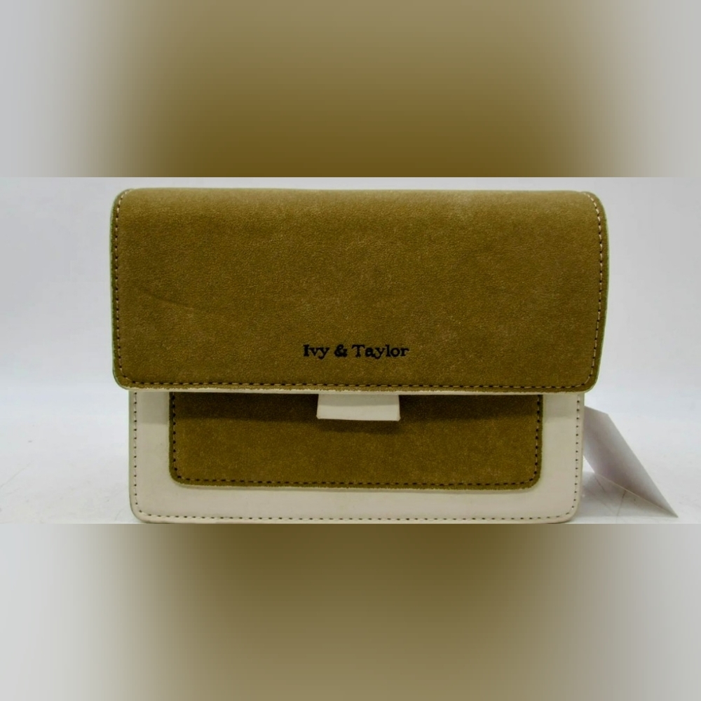 NEW Ivy & Taylor The Kiara Khaki Colorblock PU Suede Xbody Handbag Purse